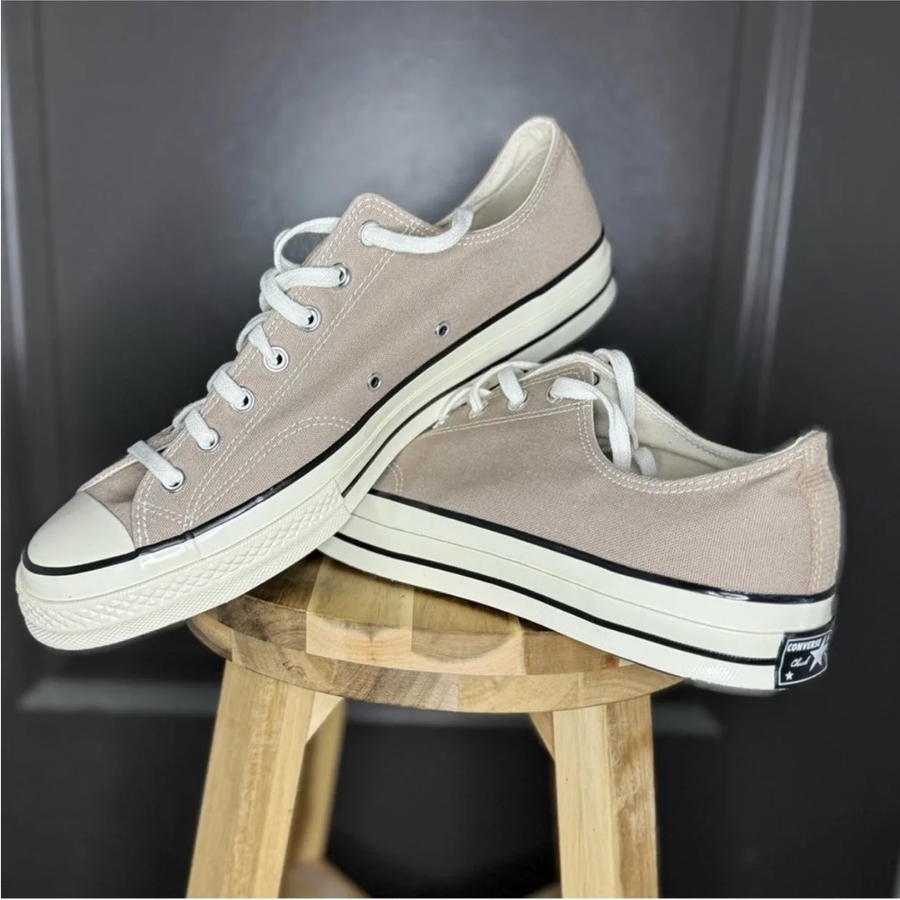 Converse Men's Low-Top Sneakers in Light Taupe and White - Picture 11 of 14